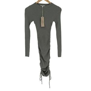 ACOA Collection Scrunch Side Ribbed Stretchy Bodycon Dress Sage Green Small‎